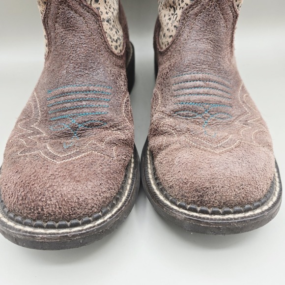 Ariat Brown Leather Fatbaby Boots, Leopard Print, Size 7B, Style 10015363 - Picture 4 of 10